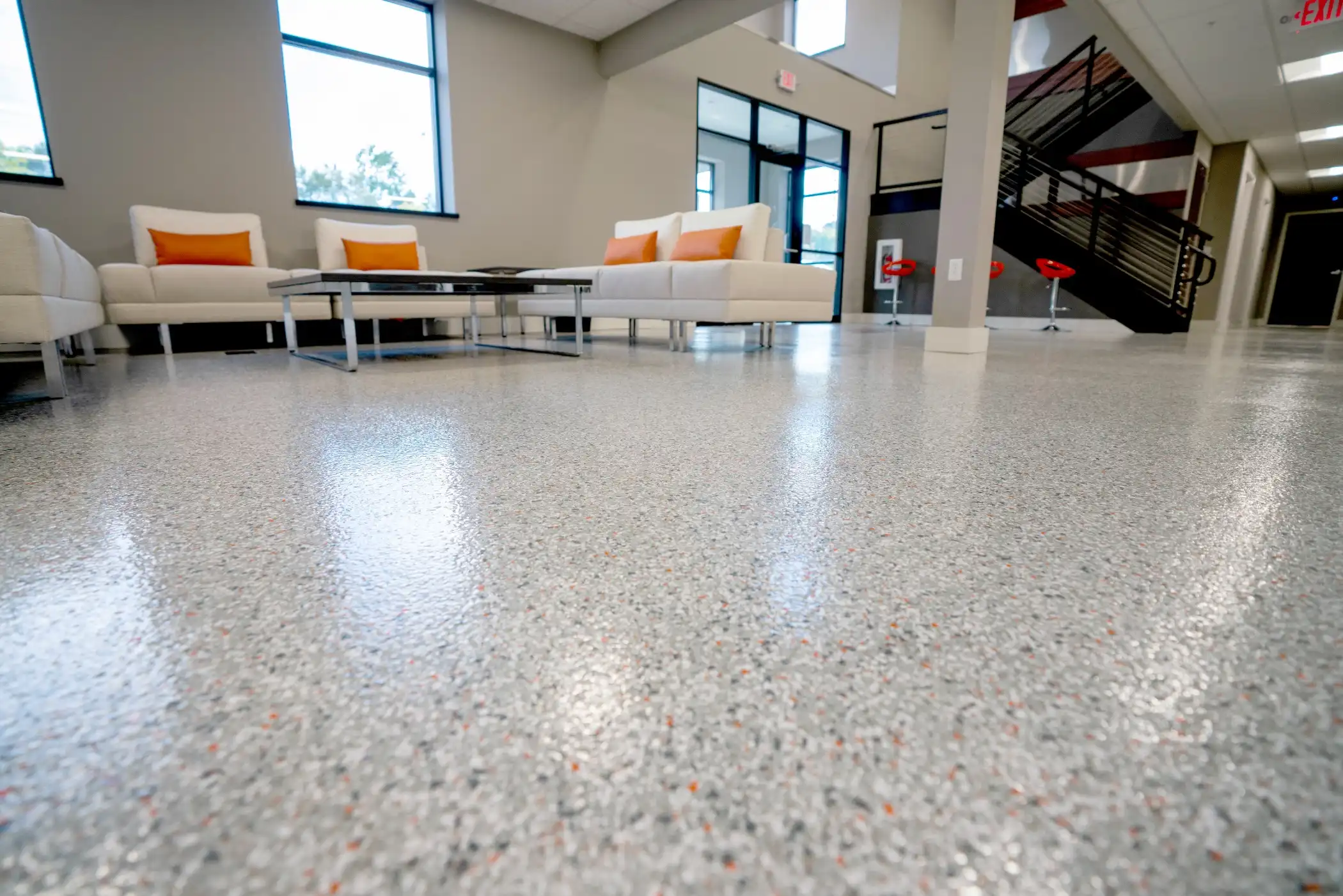 Flake floor in a commercial lobby