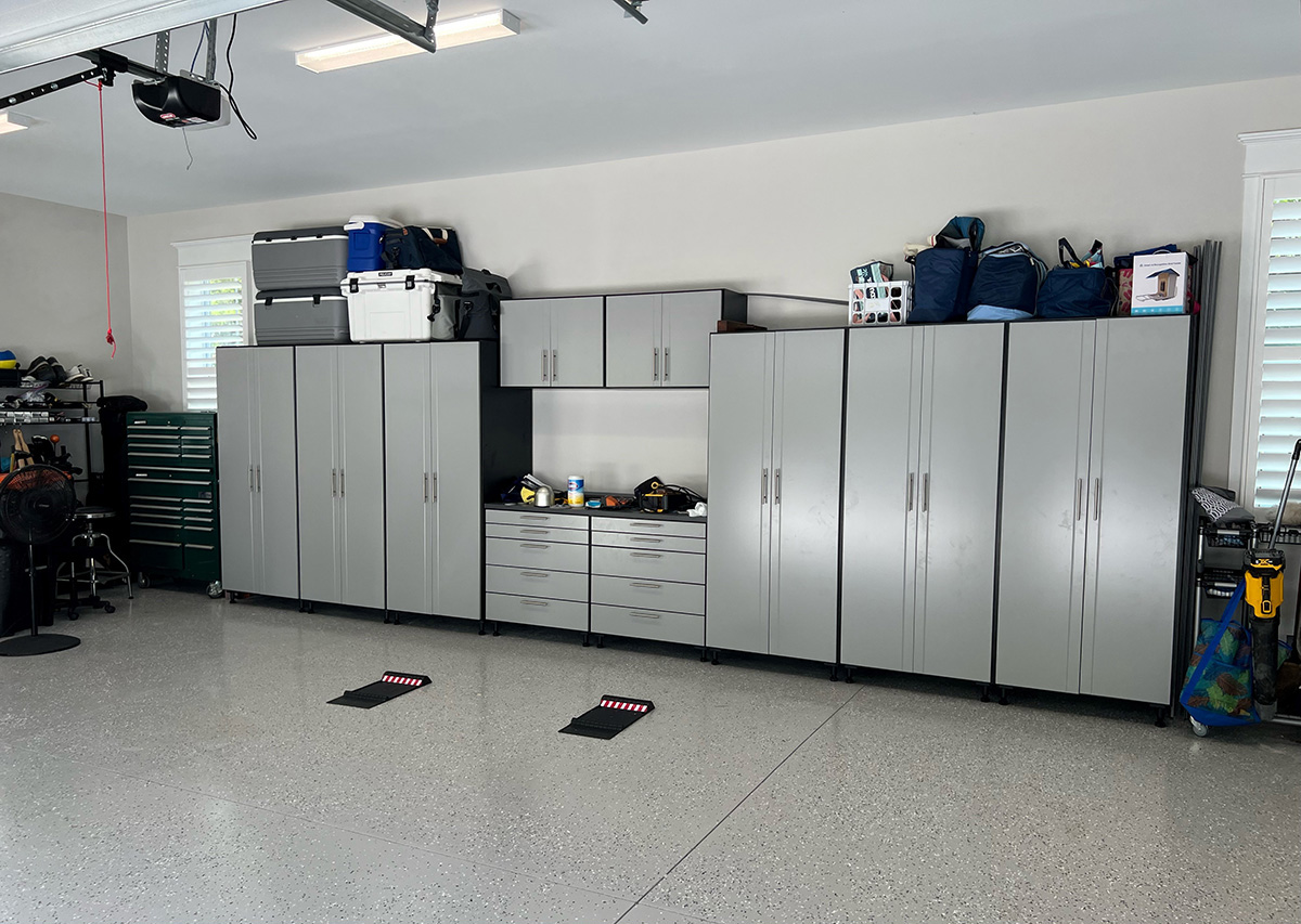 Dove grey garage cabinets