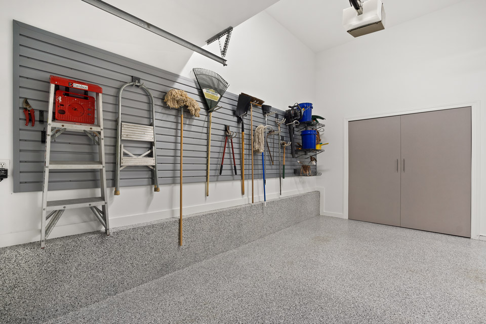 Powder-coated garage cabinet finish detail